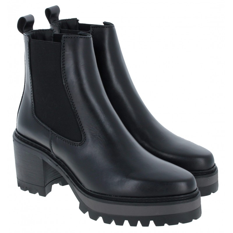 Alpe 2436 chunky heeled ankle boots in black leather